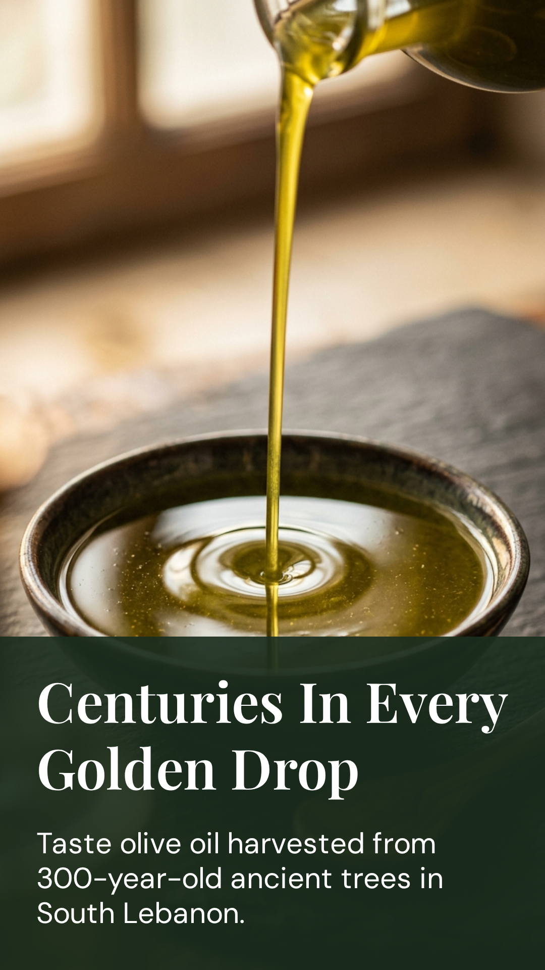 Golden olive oil poured into a bowl