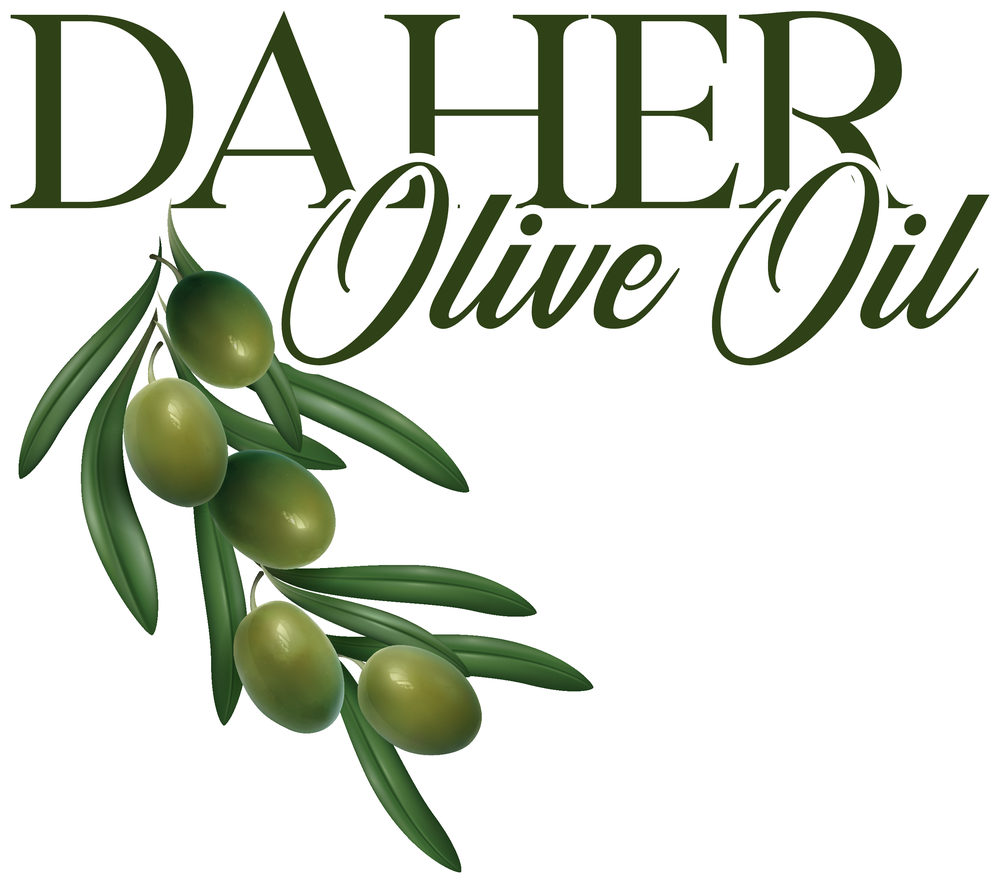 Official Daher Olive Oil logo with olive branch