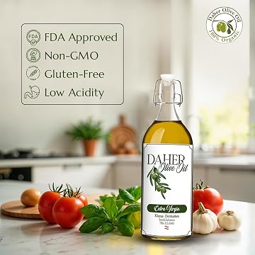 Daher Olive Oil bottle — FDA Approved, Non-GMO, Gluten-Free, Low Acidity